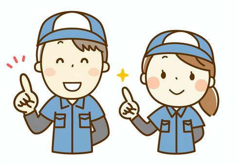 指さしポーズの作業員の男性と女性 指さしポーズの作業員の男性と女性 作業員,指さし,ポーズ,チェック,指,ここ,これ,あれ,注目,男性のイラスト素材
