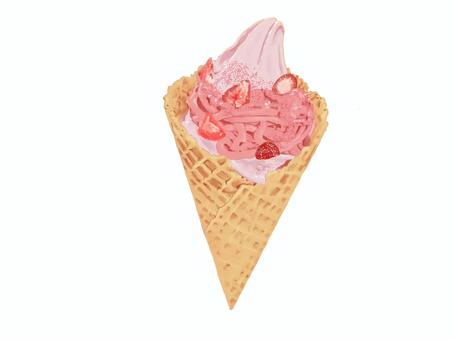 苺のソフトクリーム ソフトクリーム,アイス,アイスクリーム,苺,おやつ,おいしい,コーン,喫茶店,一休み,カフェのイラスト素材