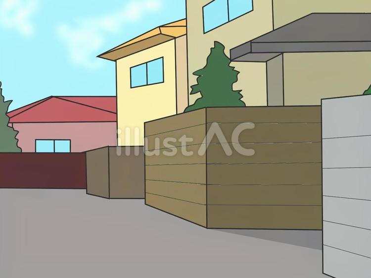 住宅街の一角 曲がり角,住宅街,塀のイラスト素材