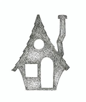 煙突のある小さな住居のシルエット 煙突のある小さな住居のシルエット 煙突,小屋,建物,シルエット,手描き,リアル,モノクロ,挿絵,白バック,線画のイラスト素材