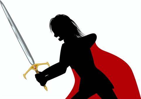 勇者シルエット 勇者,主人公,攻撃,剣,武器,人物,マント,シルエットのイラスト素材