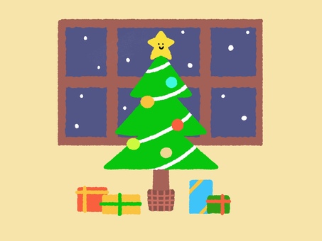 可愛いクリスマスツリーとプレゼント クリスマスツリー,もみの木,聖樹,樹木,ツリー,挿絵,可愛い,シンプル,ゆるい,クリスマス飾りのイラスト素材