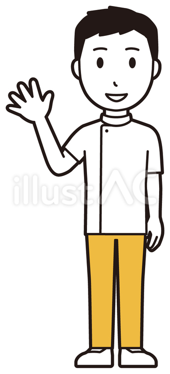  理学療法士男(黄)-347-全身 笑顔,理学療法士,整体師のイラスト素材
