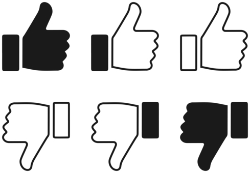 サムズアップとサムズダウンのアイコン 黒 サムズアップ,サムズダウン,高評価,低評価,いいね,良い,悪い,グッド,バッド,ナイスのイラスト素材