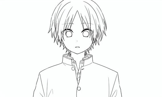 線画/男の子 線画,塗り絵,男の子,人物,キャラクター,制服,学ラン,萌え系,かっこいい,かわいいのイラスト素材