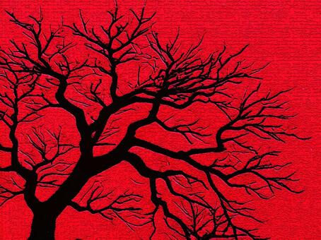 レッドの背景に枯木シルエットのテクスチャ 枯木,シルエット,黒色,テクスチャ,赤色,背景,壁紙,墨絵,オシャレ,シンプルのイラスト素材