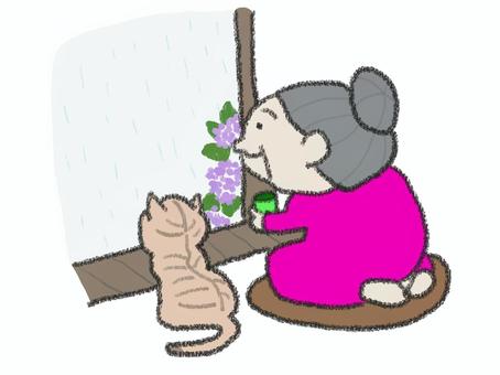 Grandma enjoying life (rainy season), , JPG and PNG