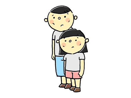 困っている子 子ども,人,男,女,兄弟,兄妹,男女,痩せてる,不安,困ったのイラスト素材