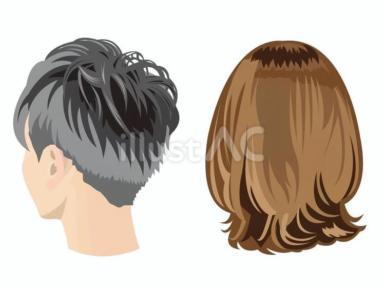 男女の後ろ姿のヘアスタイル 頭髪,頭,髪のイラスト素材