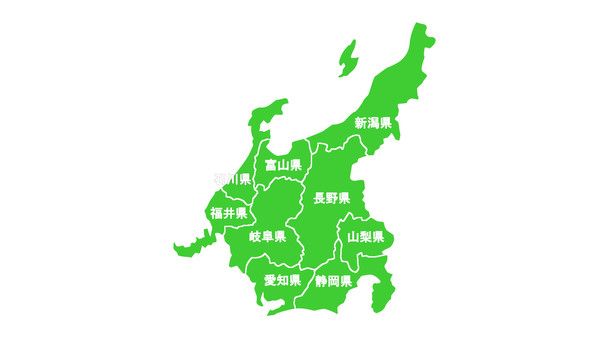 中火地方の地図　県名入り 中部地方,地図,マップ,社会,地理,授業,愛知,静岡,山梨,新潟のイラスト素材