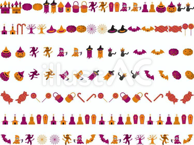 ハロウィンアイコン罫線(交互) ハロウィン,トリックオアトリート,ジャックオランタンのイラスト素材