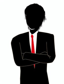 腕組む男性　 腕,組む,考える,問題,社員,男性,スーツ,ビジネス,シルエットのイラスト素材