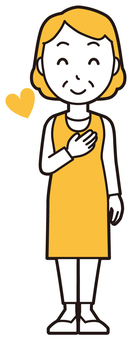  エプロンおばちゃん(黄)-064-全身 好き,おばちゃん,エプロン,お母さん,ママ,中年,おばさん,主婦,人物,かわいいのイラスト素材