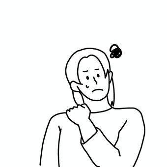 肩こりの女性 女性,人物,シンプル,肩こり,不調,線画,ベクター,疲れ,困り顔,上半身のイラスト素材
