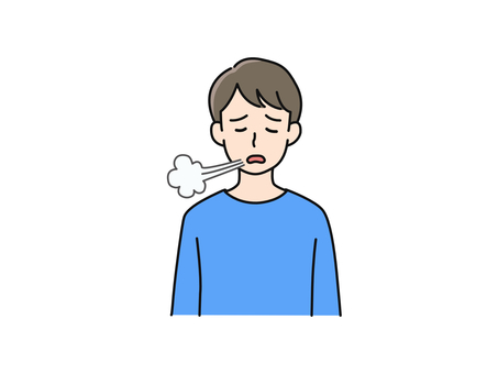 ため息をつく男性（バストアップ） 男性,ため息,バストアップ,ネガティブ,若い男性,上半身,落胆,人物,吐息,息を吐くのイラスト素材