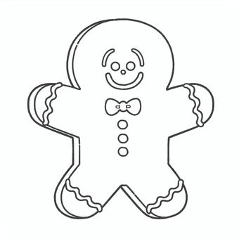 クリスマスの人形クッキーの白黒イラスト クリスマス,白黒,モノクロ,クッキー,ジンジャーブレッドマン,人形,お菓子,手描き,かわいい,挿絵のイラスト素材