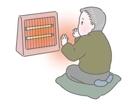 電気ストーブで暖まるおじいさん 電気ストーブ,冬,高齢者,シニア,暖房,暖かい,寒い日,暮らし,座布団,おうち時間のイラスト素材