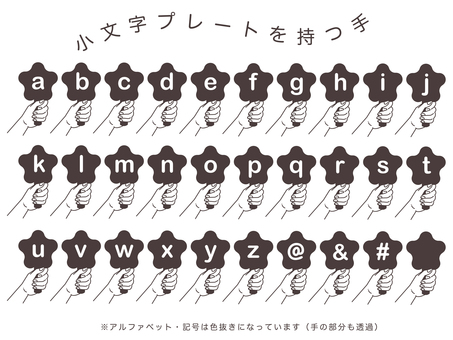 【小文字】プレートを持つ手（ブラウン） 小文字,アルファベット,英字,英語,手,プレート,持つ,握る,掲げる,シンプルのイラスト素材