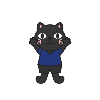 青いスポーツウエアを着て万歳するクロネコ スポーツウエア,運動着,クロネコ,青,部活,クラブ活動,スポーツ,スポーツ観戦,スポーツジム,ランニングウェアのイラスト素材