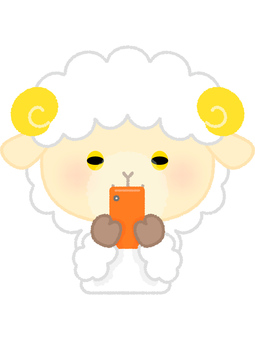 ヒツジスマホ操作 羊,スマートフォン,電話,電化製品,ガジェット,操作,動物,白,可愛いのイラスト素材