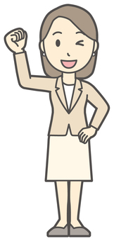  カジュアルスーツ女性-413-全身 ガッツポーズ,会社員,女性,スーツ,ビジネス,仕事,ol,人,大人,ビジネスウーマンのイラスト素材