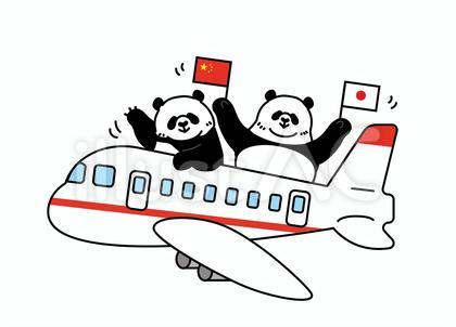 飛行機に乗る2匹のパンダ3