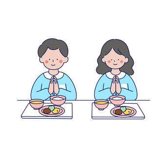 園児がいただきますをするイラスト 人物,幼児,子ども,幼稚園,保育園,給食,食事,いただきます,ごはん,教育のイラスト素材
