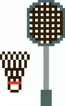 ドット絵のグレーのバドミントンです。 ドット絵,バドミントン,シンプル,ラケット,シャトルコック,スポーツ,運動,競技,体育,スマッシュのイラスト素材