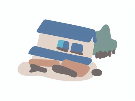 住宅倒壊 住宅,倒壊,災害,地震,壊れる,建築,つぶれる,家,瓦礫のイラスト素材