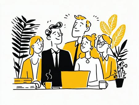 ラップトップを囲むグループミーティング