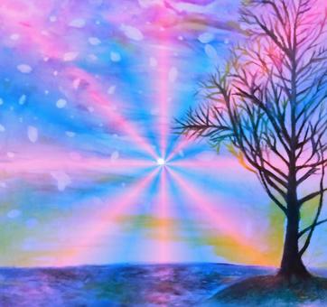 光の木 夢,木,海,光,希望のイラスト素材