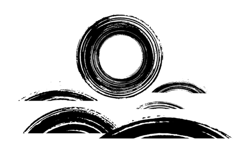筆タッチの素材 筆線,円,波線,曲線,かすれ,手描き,和風,和柄,和デザイン,黒のイラスト素材