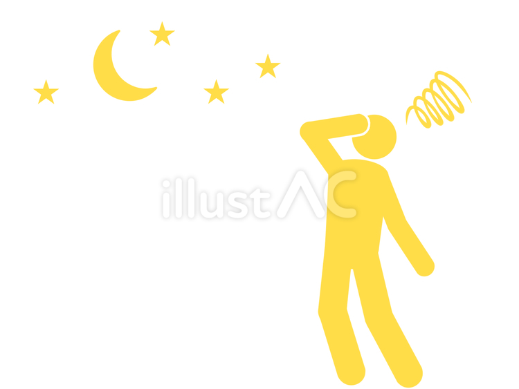 月夜に目眩（めまい）を起こす人（黄） 体調不良,病気,めまいのイラスト素材
