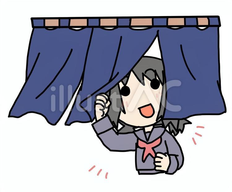 暖簾を笑顔でくぐる少女 笑顔,暖簾,少女のイラスト素材