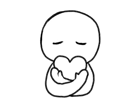 ハートを抱える棒人間線画 ハートを抱える棒人間線画 棒人間,ハート,抱きしめる,人物,手描き,落書き,愛情,優しさ,保護,表情のイラスト素材