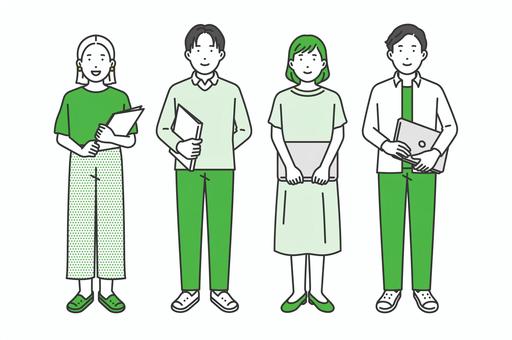 ポーズ集,クリエイター私服男女 線画,ポーズ,日本人,キャラクター,人物,クリエイター,フラット,ベクター,人,シンプルのイラスト素材