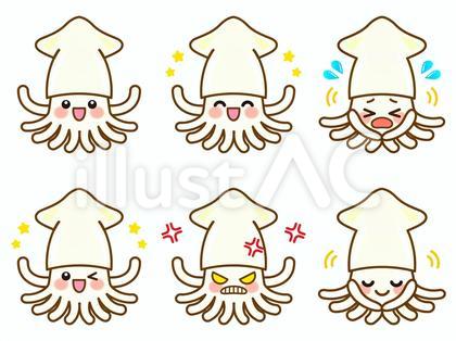 かわいいイカのイラストセット_ベクター4