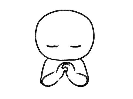 祈る棒人間線画 棒人間,人物,祈る,宗教,願う,手描き,落書き,表情,黒,シンプルのイラスト素材