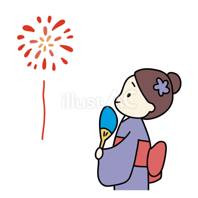 花火を見る浴衣の女性 女性,女の子,花火大会のイラスト素材