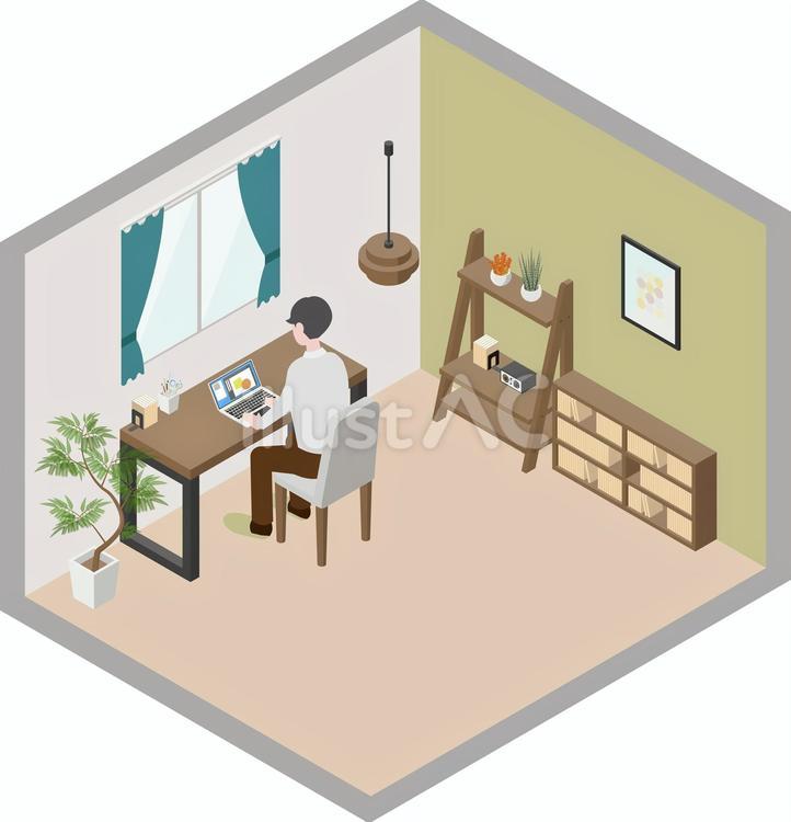 アイソメトリック_仕事部屋➂ アイソメトリック,部屋,仕事のイラスト素材