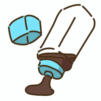 水色の蓋と中身を出しているソース９ ソース,調味料,焦げ茶,食べ物,茶,水色,四角のイラスト素材