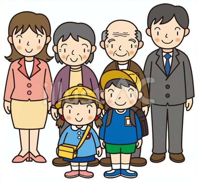 三世帯家族 家族,子,孫のイラスト素材
