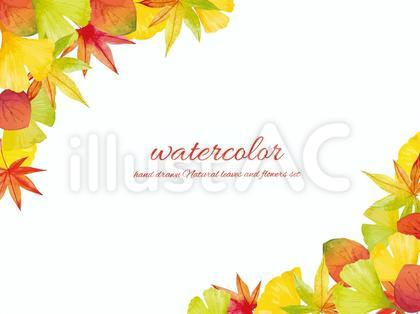 銀杏と紅葉モミジの葉手書き素材
