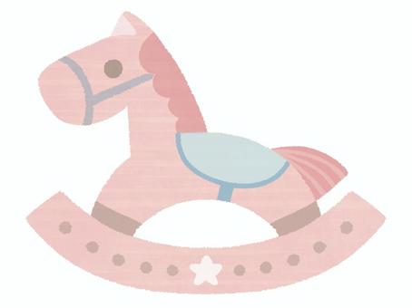 木馬のおもちゃ（ピンク） 木馬,木製,玩具,ピンク色,ゆらゆら,揺れる,跨る,乗り物,ロッキングホース,レトロのイラスト素材