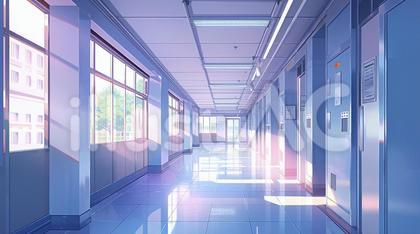 人の気配のない学校の廊下