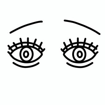 地雷系メイクの目 目,白黒,モノクロ,線画,シンプル,挿絵,両目,まつげ,カラコン,マスカラのイラスト素材