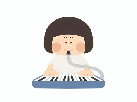 鍵盤ハーモニカをふく女の子 鍵盤ハーモニカ,音楽,楽器,演奏,小学生,小児,女の子,女子,ホース,イラストのイラスト素材