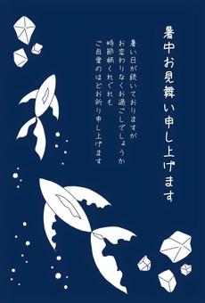 暑中見舞い　モノトーン 夏,金魚,熱帯魚,ハガキ,モノトーン,暑中見舞い,大人っぽい,粋,泡,水のイラスト素材