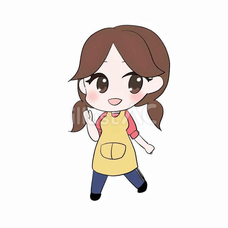 頑張るポーズをするお姉さんエプロンver 人物,女性,お姉さんのイラスト素材