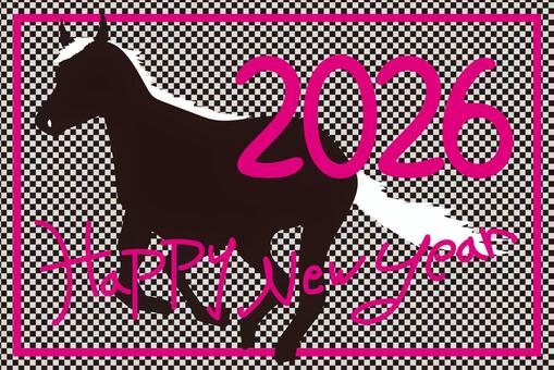 午年　モダンなおしゃれ年賀状 年賀状,年賀はがき,テンプレート,馬,午,午年,干支,十二支,素材,イラストのイラスト素材